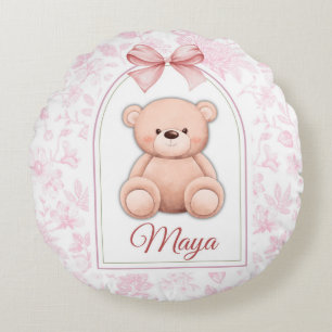 Maya Custom Pink Teddy Bear Nursery Design Round Cushion
