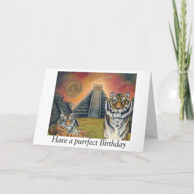 Maya Temple And Tigers Birthday Card (Front)