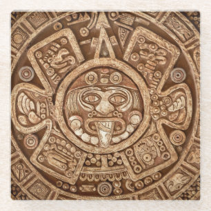 Maya Tribal Pagan: Ornamental Texture Glass Coaster
