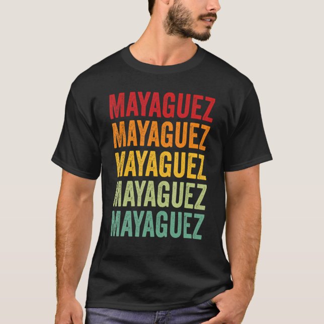 Mayaguez County Puerto Rico Rainbow Text Design T-Shirt (Front)