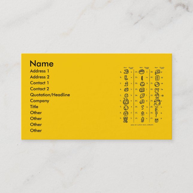Mayan Alphabet Business Card (Front)