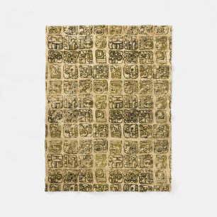 Mayan and aztec glyphs gold on vintage texture fleece blanket