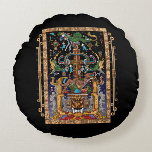 Mayan Astronaut King Pakal Round Cushion