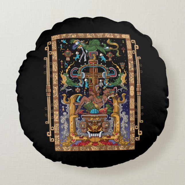 Mayan Astronaut King Pakal Round Cushion (Front)