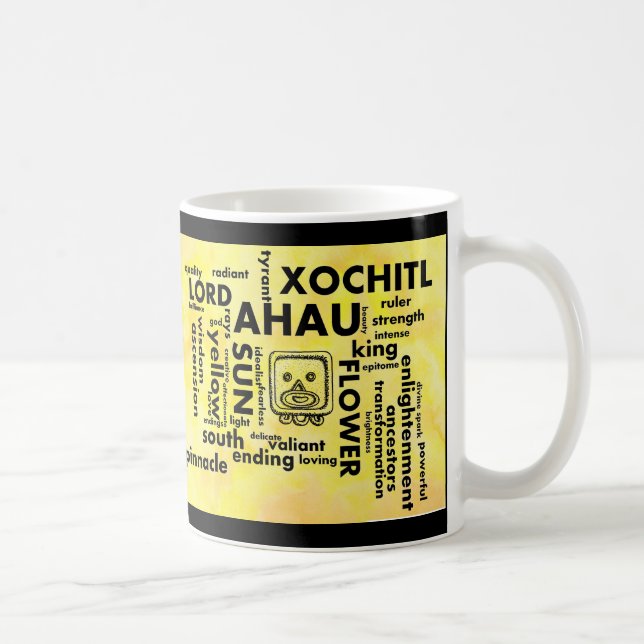 Mayan Aztec Birthday Word Cloud Ahau Xochitl Mug (Right)
