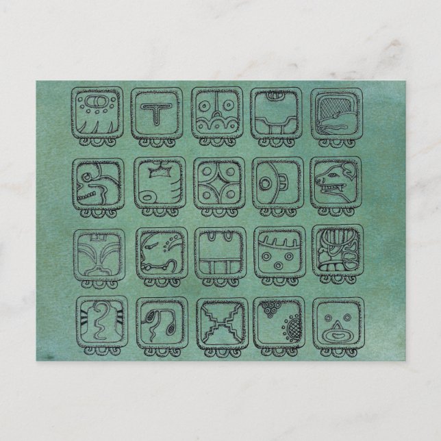 Mayan Aztec Day Signs on Green Postcard (Front)