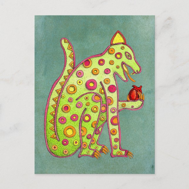 Mayan Aztec Jaguar on Green Background Postcard (Front)