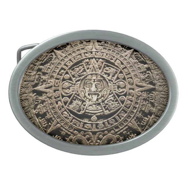 Mayan Calendar Oval Belt Buckle (Front)