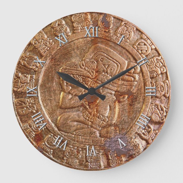 Mayan Carved Metal Aztec Mexican Art History Clock (Front)