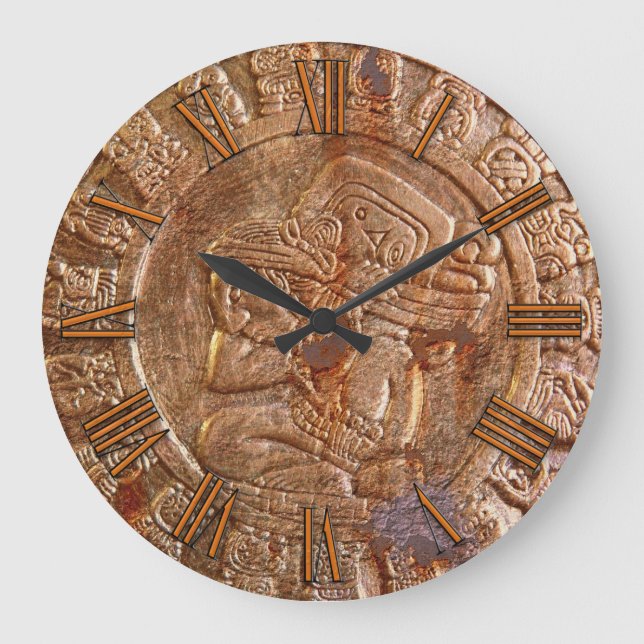 Mayan Carved Metal Aztec Mexican Art History Clock (Front)