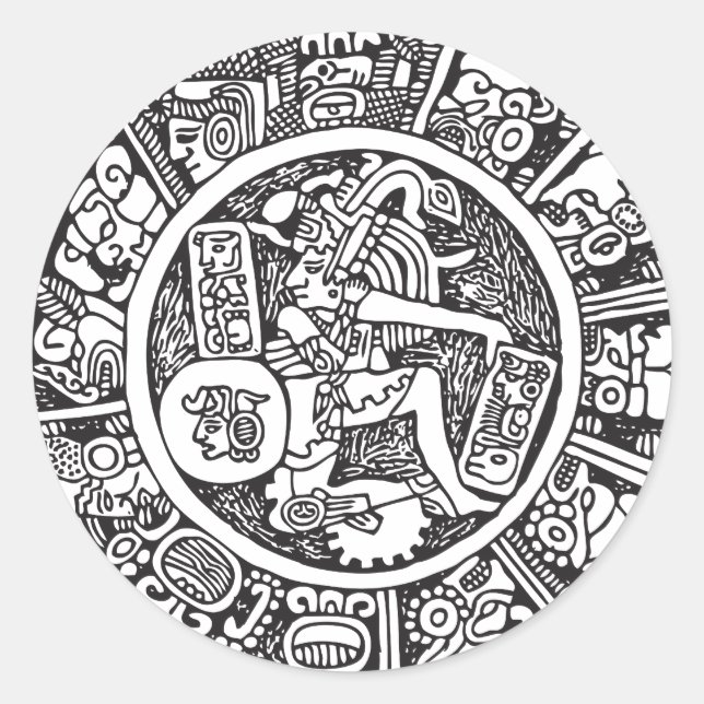 Mayan circle, Mexican hieroglyph(Maya) Classic Round Sticker (Front)