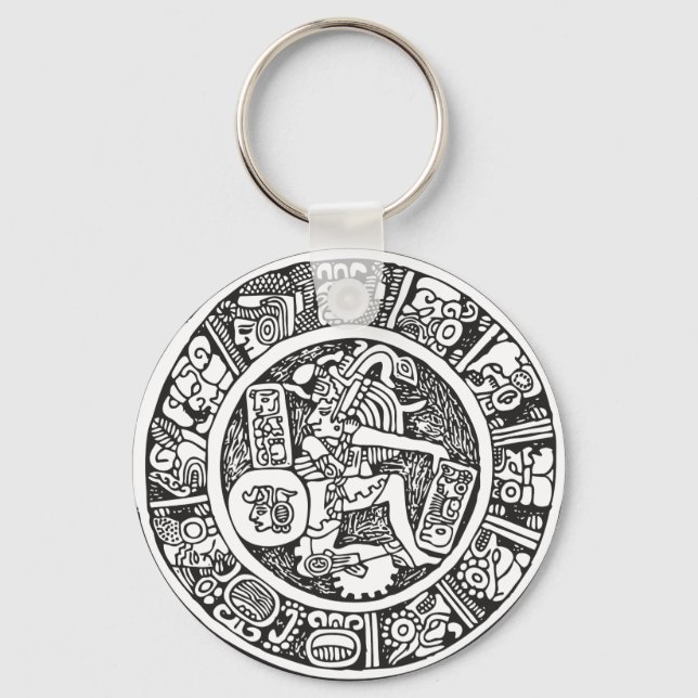 Mayan circle, Mexican hieroglyph(Maya) Key Ring (Front)