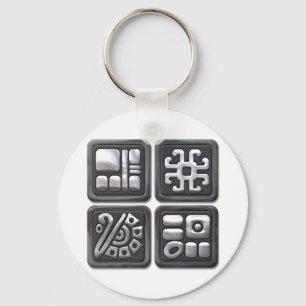 Mayan Glyphs-black and silver Key Ring
