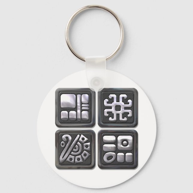 Mayan Glyphs-black and silver Key Ring (Front)