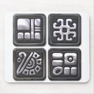 Mayan Glyphs-black and silver Mouse Pad