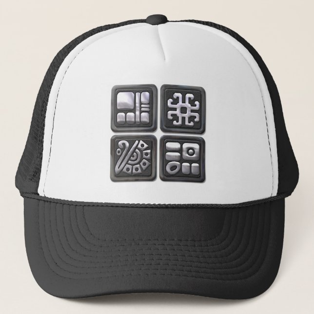 Mayan Glyphs-black and silver Trucker Hat (Front)