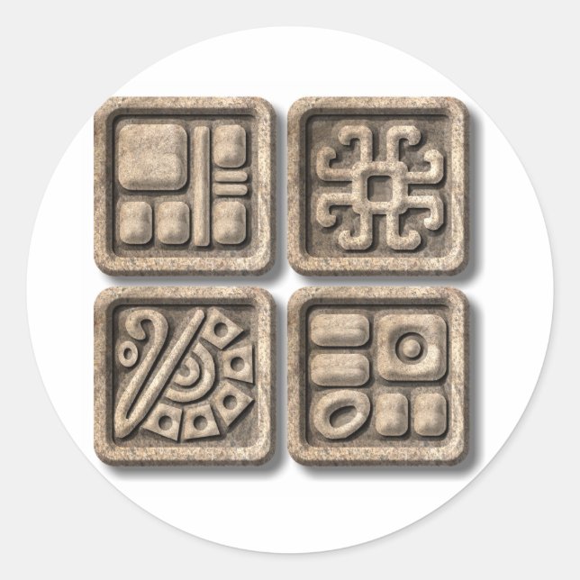 Mayan Glyphs-stone Classic Round Sticker (Front)