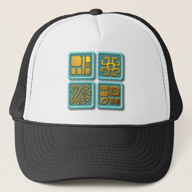 Mayan Glyphs-turquoise Trucker Hat (Front)