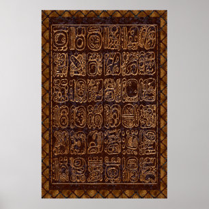 Mayan Hieroglyphics Panel Foil Folk Art Poster