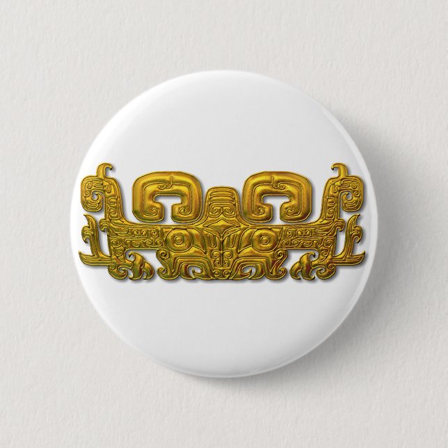 Mayan Jaguar - Gold 6 Cm Round Badge (Front)