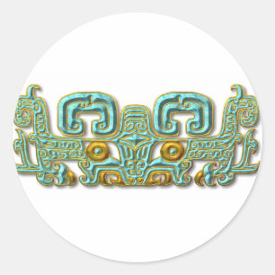 Mayan Jaguar-turquoise and gold Classic Round Sticker