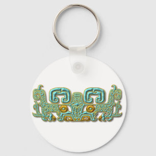 Mayan Jaguar-turquoise and gold Key Ring