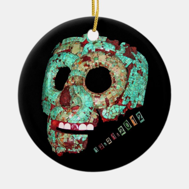 Mayan Mask-2012 Ceramic Tree Decoration (Front)