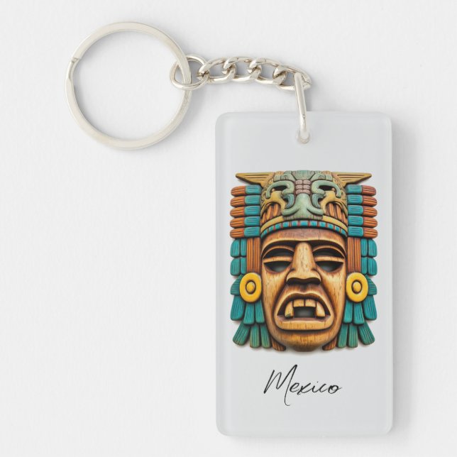 Mayan Mask Mexico Travel Key Ring (Front)