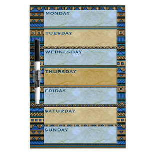 Mayan Pattern in Blue,Khaki,Camel - Weekly Planner Dry Erase Board