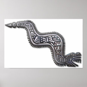Mayan Serpent - Black and Silver Poster