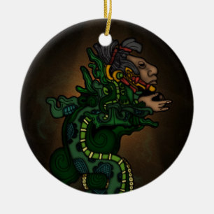 Mayan Serpent God Ceramic Tree Decoration