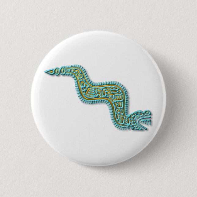 Mayan Serpent-turquoise and gold 6 Cm Round Badge (Front)