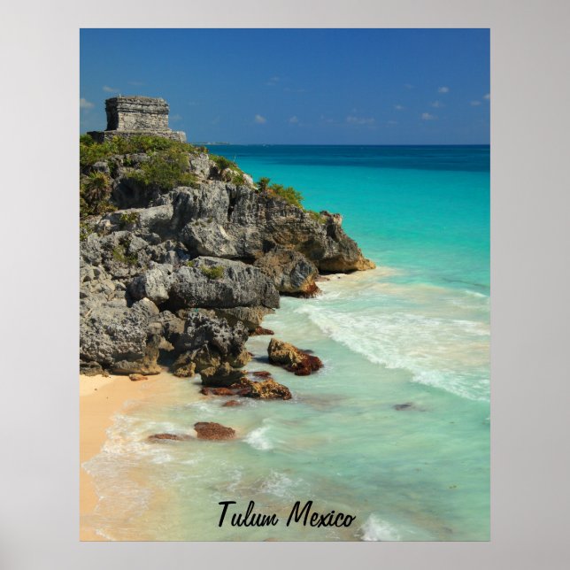 Mayan Temple and Caribbean Sea Poster (Front)