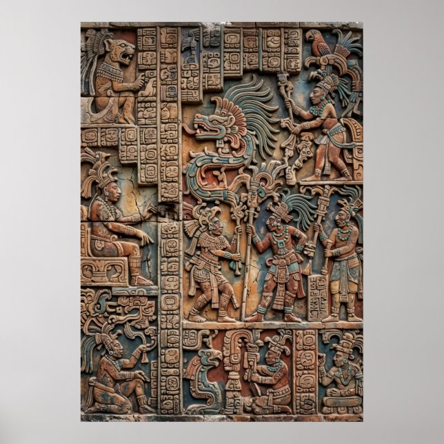 Mayan Temple Stone Relief Art Print | Aztec Carved (Front)