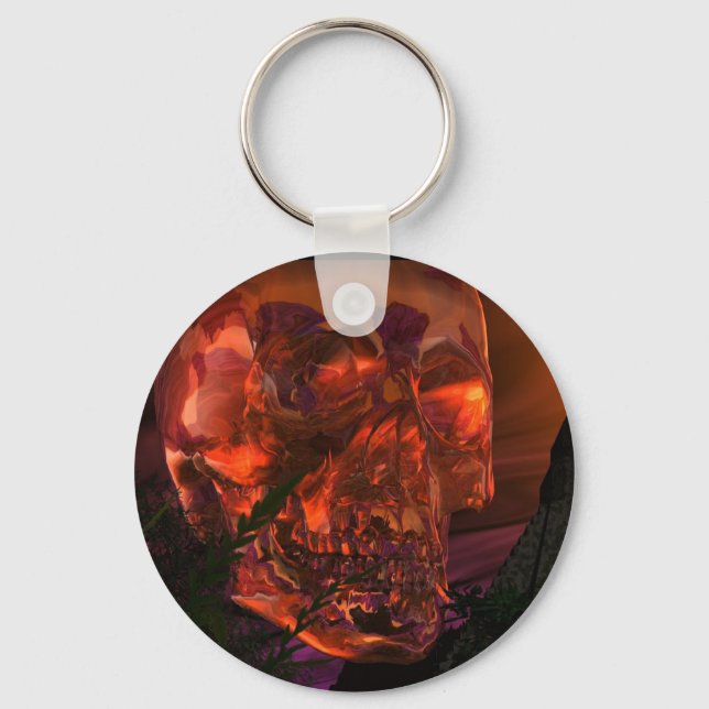 Mayan Temple with Crystal Skull Key Ring (Front)