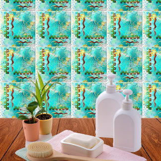 Mayan Turquoise & Golden Misty Sky Ceramic Tile