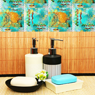 Mayan Warrior Turquoise & Golden Misty Sky Ceramic Tile