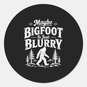 Maybe bigfoot is blurry funny sasquatch hiking classic round sticker