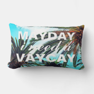 Mayday I Need A Vacay Tropical Palm Trees Lumbar Cushion