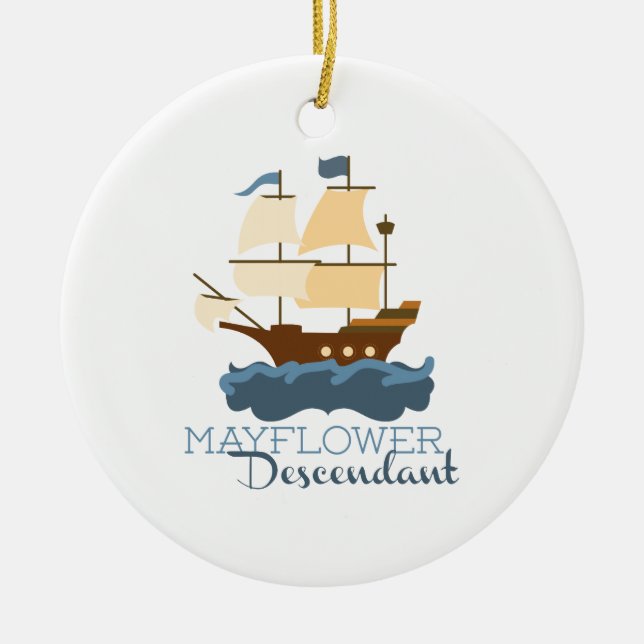 Mayflower Descendant Ceramic Tree Decoration (Front)