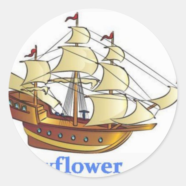Mayflower Descendant Sailing Ship Anniversary Classic Round Sticker (Front)