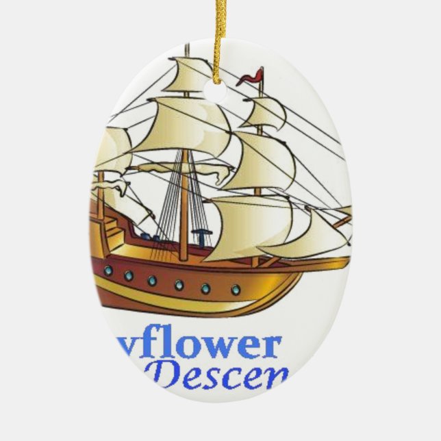 Mayflower Descendant Sailing Ship Ceramic Tree Decoration (Front)