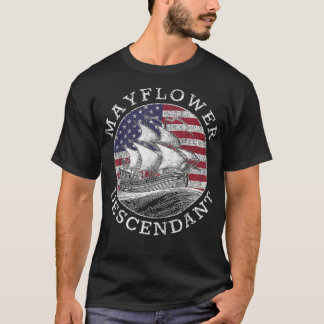 Mayflower Descendant USA Flag Distressed   T-Shirt