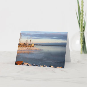 Mayflower II in frozen harbour Card