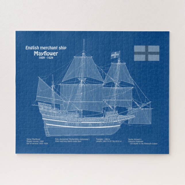 Mayflower - Ship Blueprint Plans ABD Jigsaw Puzzle (Horizontal)