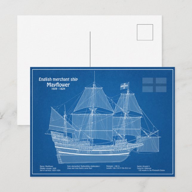 Mayflower - Ship Blueprint Plans ABD Postcard (Front/Back)
