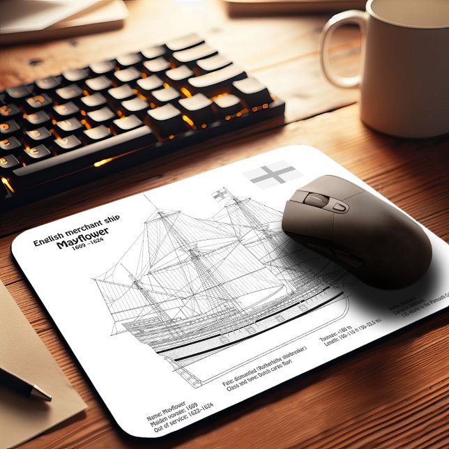 Mayflower - Ship Blueprint Plans BD Mouse Pad (Creator Uploaded)