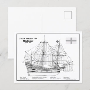Mayflower - Ship Blueprint Plans BD Postcard
