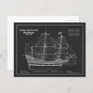 Mayflower - Ship Blueprint Plans PD Postcard