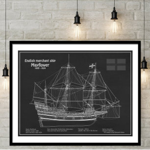 Mayflower - Ship Blueprint Plans PD Poster